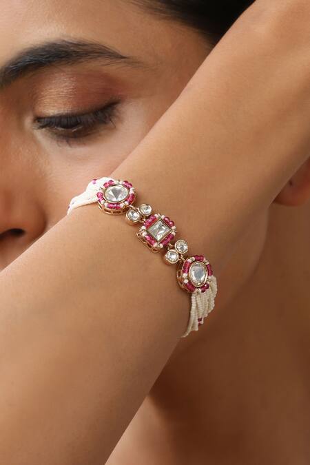 Swabhimann Red Stones, Beads Rose Gold Polki Bracelet Online at Aza Fashions Swabhimann_Red Stones, Beads Rose Gold Polki Bracelet_Online_at_Aza_Fashions