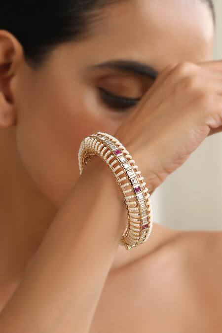 Swabhimann Red Rose Gold Polki Kada Online at Aza Fashions Swabhimann_Red Rose Gold Polki Kada _Online_at_Aza_Fashions