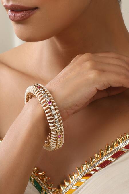 Shop Swabhimann Red Rose Gold Polki Kada Online at Aza Fashions Shop_Swabhimann_Red Rose Gold Polki Kada _Online_at_Aza_Fashions