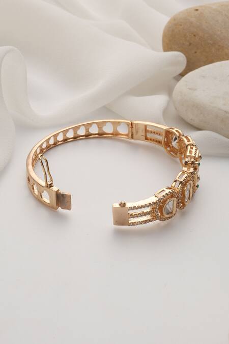 Swabhimann Green Imitation Diamonds Rose Gold Polki Bracelet Online at Aza Fashions Swabhimann_Green Imitation Diamonds Rose Gold Polki Bracelet _Online_at_Aza_Fashions