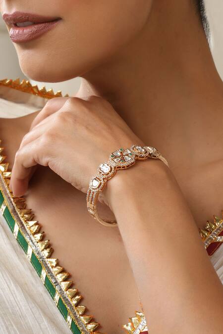 Buy Swabhimann Green Imitation Diamonds Rose Gold Polki Bracelet Online at Aza Fashions Buy_Swabhimann_Green Imitation Diamonds Rose Gold Polki Bracelet _Online_at_Aza_Fashions