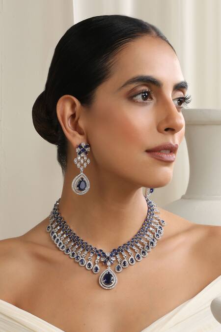 Buy Swabhimann Blue Crystals Zirconia Necklace Set Online at Aza Fashions Buy_Swabhimann_Blue Crystals Zirconia Necklace Set _Online_at_Aza_Fashions