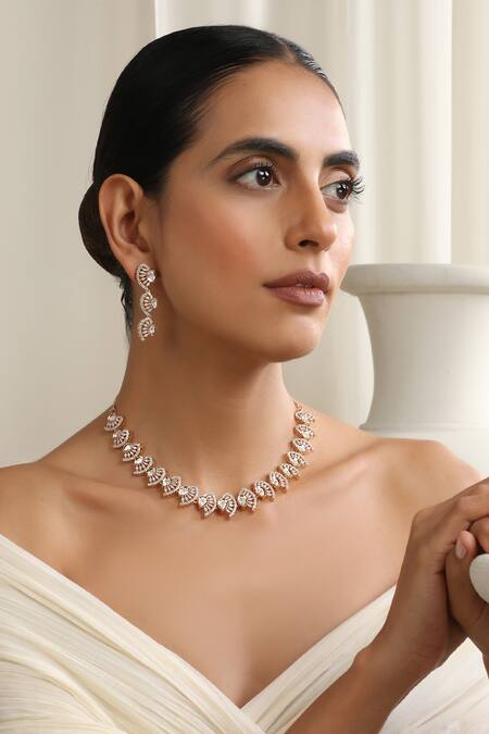 Swabhimann Rose Gold Stones Polki Necklace Set Online at Aza Fashions Swabhimann_Rose Gold Stones Polki Necklace Set _Online_at_Aza_Fashions