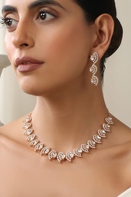 Buy Swabhimann Rose Gold Stones Polki Necklace Set Online at Aza Fashions Buy_Swabhimann_Rose Gold Stones Polki Necklace Set _Online_at_Aza_Fashions