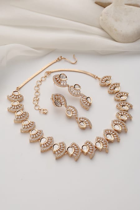 Shop Swabhimann Rose Gold Stones Polki Necklace Set at Aza Fashions Shop_Swabhimann_Rose Gold Stones Polki Necklace Set _at_Aza_Fashions