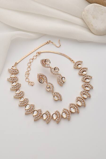Shop Swabhimann Rose Gold Stones Polki Necklace Set Online at Aza Fashions Shop_Swabhimann_Rose Gold Stones Polki Necklace Set _Online_at_Aza_Fashions