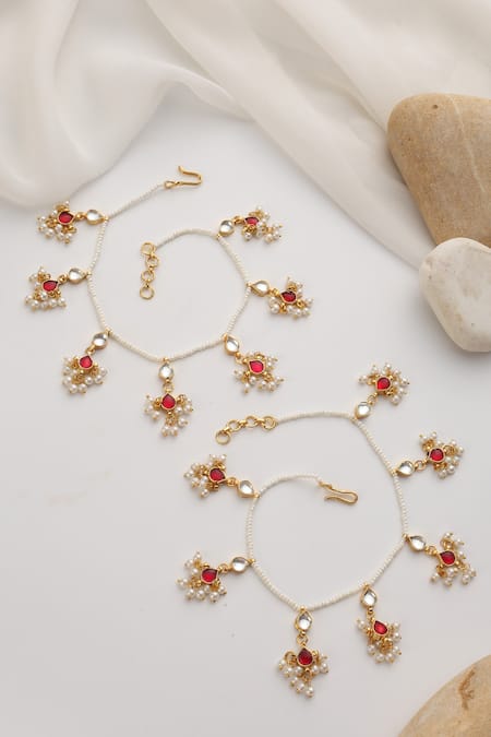 Swabhimann Kundan Red Anklets Set Of 2