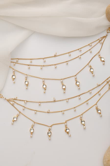 Swabhimann_Gold Plated Pearls Anklets Set Of 2 _Online_at_Aza_Fashions