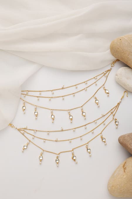 Swabhimann Gold Pearl Anklets Set Of 2 