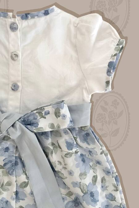 Taramira Blue Floral Print Dress For Girls Online at Aza Fashions Taramira_Blue Floral Print Dress For Girls_Online_at_Aza_Fashions