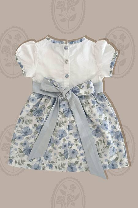Shop Taramira Blue Floral Print Dress For Girls at Aza Fashions Shop_Taramira_Blue Floral Print Dress For Girls_at_Aza_Fashions