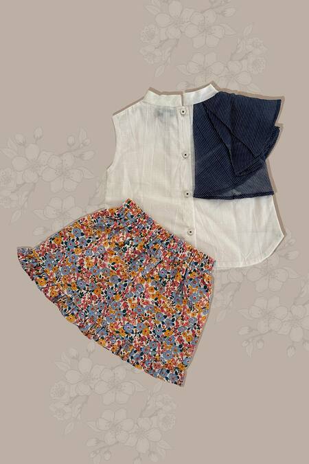 Shop Taramira White Cotton Ruffles Sunshine Rhyme Skirt Set at Aza Fashions Shop_Taramira_White Cotton Ruffles Sunshine Rhyme Skirt Set_at_Aza_Fashions