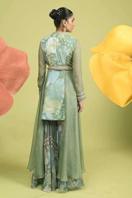 Rishi and Vibhuti Printed Kurta Set with Sharara & Belt 