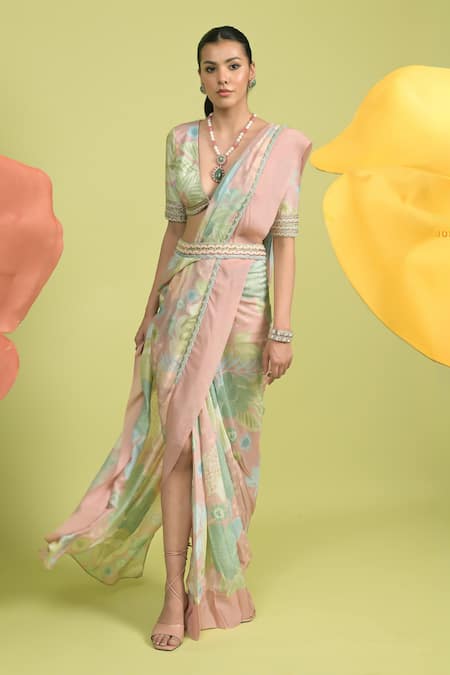 Rishi and Vibhuti Dusty Pink Blossom Saree Set 