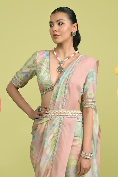 Buy Rishi and Vibhuti Blush Organza, Muslin Embroidery V-neck Dusty Pink Blossom Saree Set Online at Aza Fashions Buy_Rishi and Vibhuti_Blush Organza, Muslin Embroidery V-neck Dusty Pink Blossom Saree Set _Online_at_Aza_Fashions