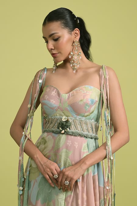 Buy_Rishi and Vibhuti_Blush Muslin Embroidery Sweetheart Neck Dusty Pink Floral Maxi Dress And Belt _Online_at_Aza_Fashions