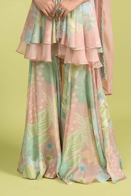 Buy_Rishi And Vibhuti_Blush Muslin, Organza, Cotton Embroidery Peplum Kurta Set With Pants And Dupatta _Online_at_Aza_Fashions
