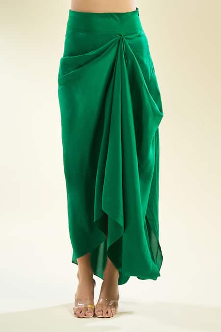 Shop_Anamika Khanna_Green Embroidery, Cut Work Collared Floral Jacket And Draped Skirt Set _Online_at_Aza_Fashions