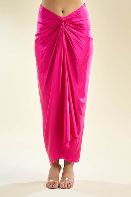 Anamika Khanna_Fuchsia Sequins, Pearls High Neck Floral Embroidered Cape Skirt Set _Online_at_Aza_Fashions