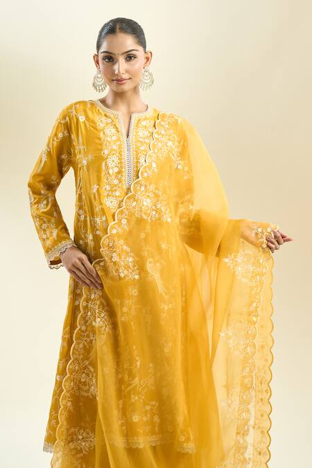 Buy_Anushree Reddy_Yellow Embroidery Aari Kurta Sharara Set 
