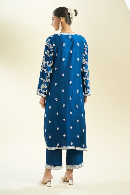 Anushree Reddy Navy Blue Pearl Embroidered Kurta Set 