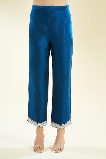 Shop_Anushree Reddy_Blue Pearls, Embroidery Open Neck Navy Kurta Set _Online_at_Aza_Fashions