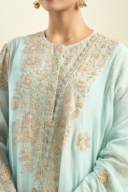 Buy_Anamika Khanna_Mint Zari Round Neck Zardozi Embroidered Kurta Sharara Set 