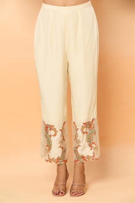 Debyani + CO_Ivory Gota Patti, Embroidery Open Neck Geometric Kurta Set _Online_at_Aza_Fashions