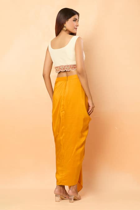 Shop_Debyani + CO_Ivory Ajmeri Gota Embroidered Cape And Draped Skirt Set _at_Aza_Fashions