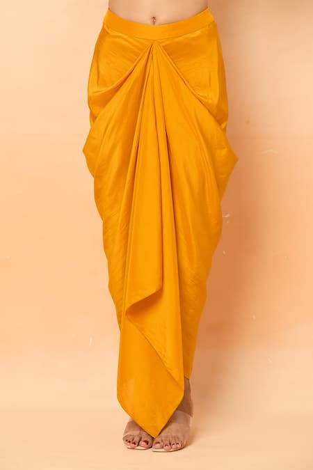 Shop_Debyani + CO_Ivory Ajmeri Gota Embroidered Cape And Draped Skirt Set _Online_at_Aza_Fashions