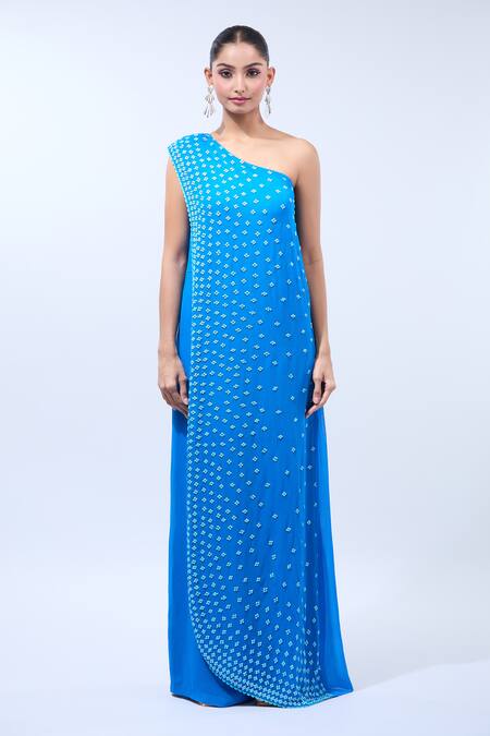 Shop Namrata Joshipura Blue Sequins Off-shoulder Floral Embellished Off Jumpsuit Online at Aza Fashions Shop_Namrata Joshipura_Blue Sequins Off-shoulder Floral Embellished Off Jumpsuit _Online_at_Aza_Fashions