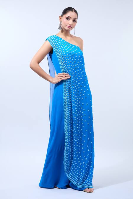 Namrata Joshipura Blue Sequins Off-shoulder Floral Embellished Off Jumpsuit at Aza Fashions Namrata Joshipura_Blue Sequins Off-shoulder Floral Embellished Off Jumpsuit _at_Aza_Fashions