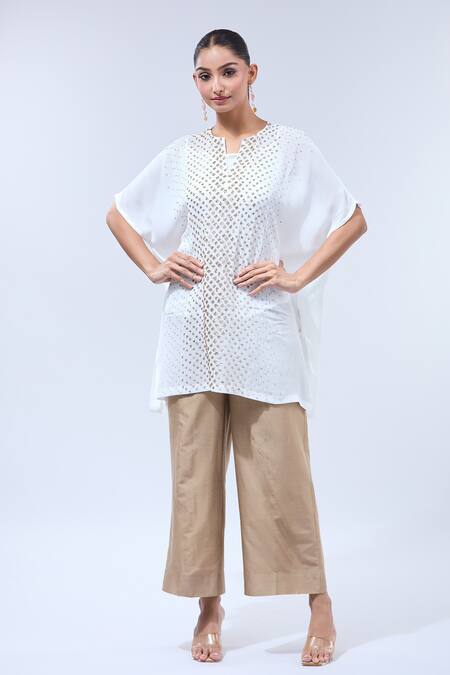 Namrata Joshipura White Sequins Keyhole Neck Asymmetric Tunic Online at Aza Fashions Namrata Joshipura_White Sequins Keyhole Neck Asymmetric Tunic _Online_at_Aza_Fashions