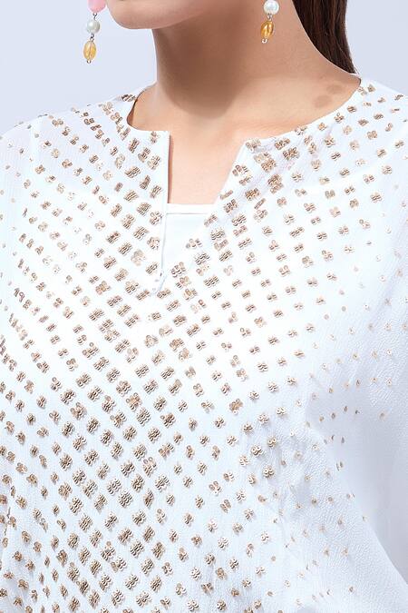 Shop Namrata Joshipura White Sequins Keyhole Neck Asymmetric Tunic Online at Aza Fashions Shop_Namrata Joshipura_White Sequins Keyhole Neck Asymmetric Tunic _Online_at_Aza_Fashions