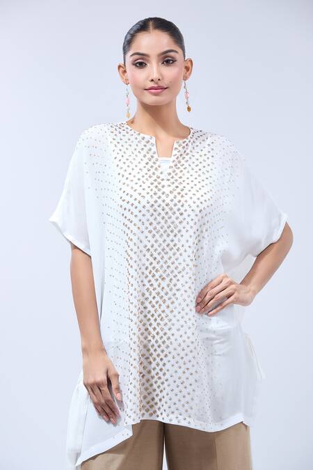 Namrata Joshipura White Sequins Keyhole Neck Asymmetric Tunic at Aza Fashions Namrata Joshipura_White Sequins Keyhole Neck Asymmetric Tunic _at_Aza_Fashions