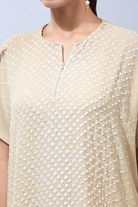 Buy Namrata Joshipura Beige Sequins Split V-neck Asymmetric Tunic With Buy_Namrata Joshipura_Beige Sequins Split V-neck Asymmetric Tunic With