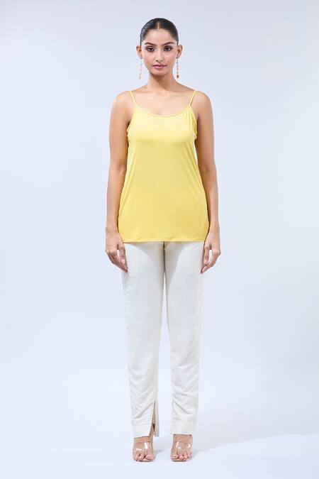 Namrata Joshipura Yellow Cotton Sequins, Embroidery Split V-neck Floral Asymmetrical Tunic Online at Aza Fashions Namrata Joshipura_Yellow Cotton Sequins, Embroidery Split V-neck Floral Asymmetrical Tunic _Online_at_Aza_Fashions