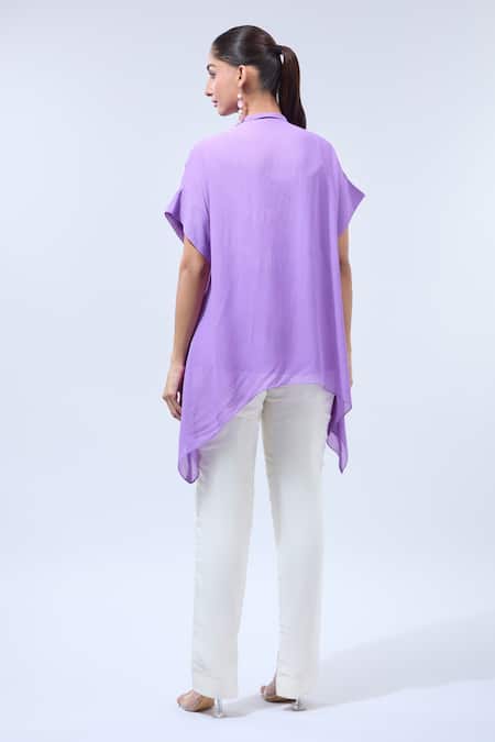 Shop Namrata Joshipura Purple Sequins V-neck Asymmetric Tunic With Tie-up at Aza Fashions Shop_Namrata Joshipura_Purple Sequins V-neck Asymmetric Tunic With Tie-up _at_Aza_Fashions