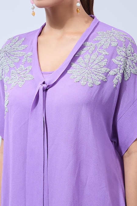 Buy Namrata Joshipura Purple Sequins V-neck Asymmetric Tunic With Tie-up Buy_Namrata Joshipura_Purple Sequins V-neck Asymmetric Tunic With Tie-up