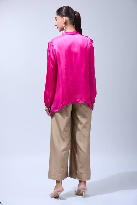 Shop Namrata Joshipura Pink Sequins, Embroidery V-neck Asymmetric Embellished Blouse at Aza Fashions Shop_Namrata Joshipura_Pink Sequins, Embroidery V-neck Asymmetric Embellished Blouse_at_Aza_Fashions