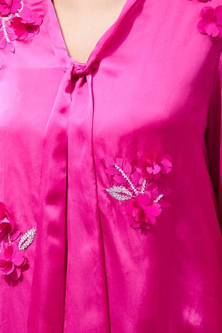 Shop Namrata Joshipura Pink Sequins, Embroidery V-neck Asymmetric Embellished Blouse Online at Aza Fashions Shop_Namrata Joshipura_Pink Sequins, Embroidery V-neck Asymmetric Embellished Blouse_Online_at_Aza_Fashions