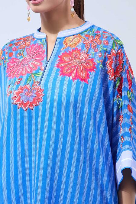 Buy Namrata Joshipura Blue Chiffon Sequins, Embroidery Keyhole Neck Asymmetric Floral Tunic Buy_Namrata Joshipura_Blue Chiffon Sequins, Embroidery Keyhole Neck Asymmetric Floral Tunic