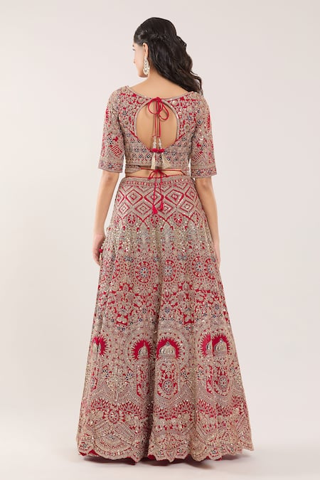 Shop_Samyukta Singhania_Pink Sequins, Gota Patti, Embroidery Sweetheart Botanical Bridal Lehenga Set _at_Aza_Fashions