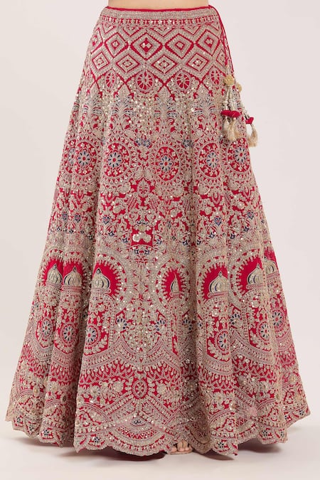 Buy_Samyukta Singhania_Pink Sequins, Gota Patti, Embroidery Sweetheart Botanical Bridal Lehenga Set 