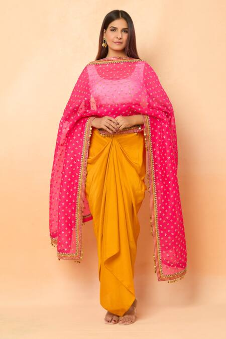 Shop Debyani + CO Pink Sequin Embroidered Dupatta at Aza Fashions Shop_Debyani + CO_Pink Sequin Embroidered Dupatta_at_Aza_Fashions