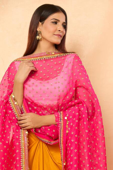 Debyani + CO Pink Sequin Embroidered Dupatta Online at Aza Fashions Debyani + CO_Pink Sequin Embroidered Dupatta_Online_at_Aza_Fashions