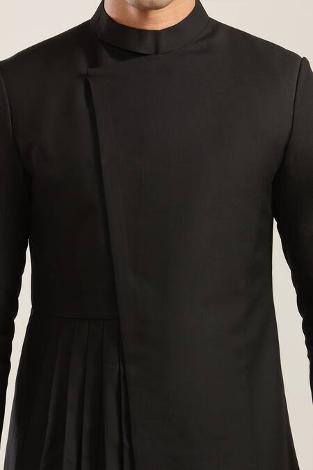 Buy_Bohame_Black Pleated Sherwani Pant Set _Online_at_Aza_Fashions