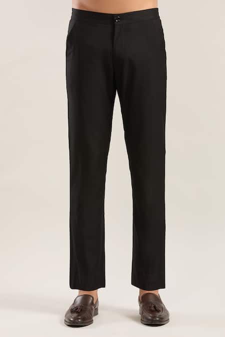 Bohame_Black Pleated Sherwani Pant Set _at_Aza_Fashions