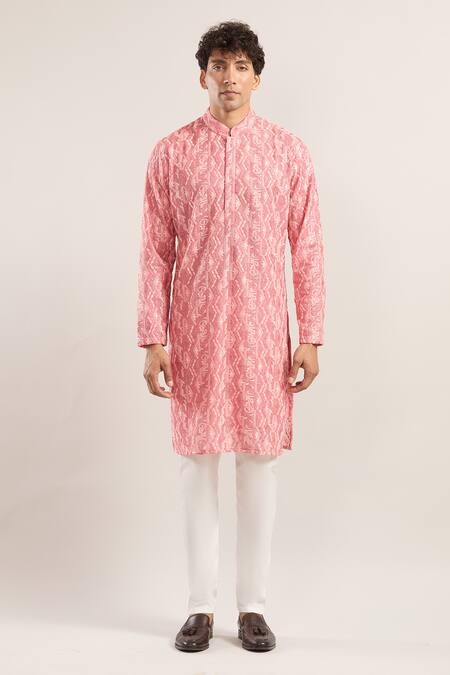 Kasbah Pink Embroidery Chikankari Straight Kurta Online at Aza Fashions Kasbah_Pink Embroidery Chikankari Straight Kurta_Online_at_Aza_Fashions