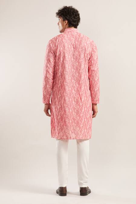 Shop Kasbah Pink Embroidery Chikankari Straight Kurta at Aza Fashions Shop_Kasbah_Pink Embroidery Chikankari Straight Kurta_at_Aza_Fashions